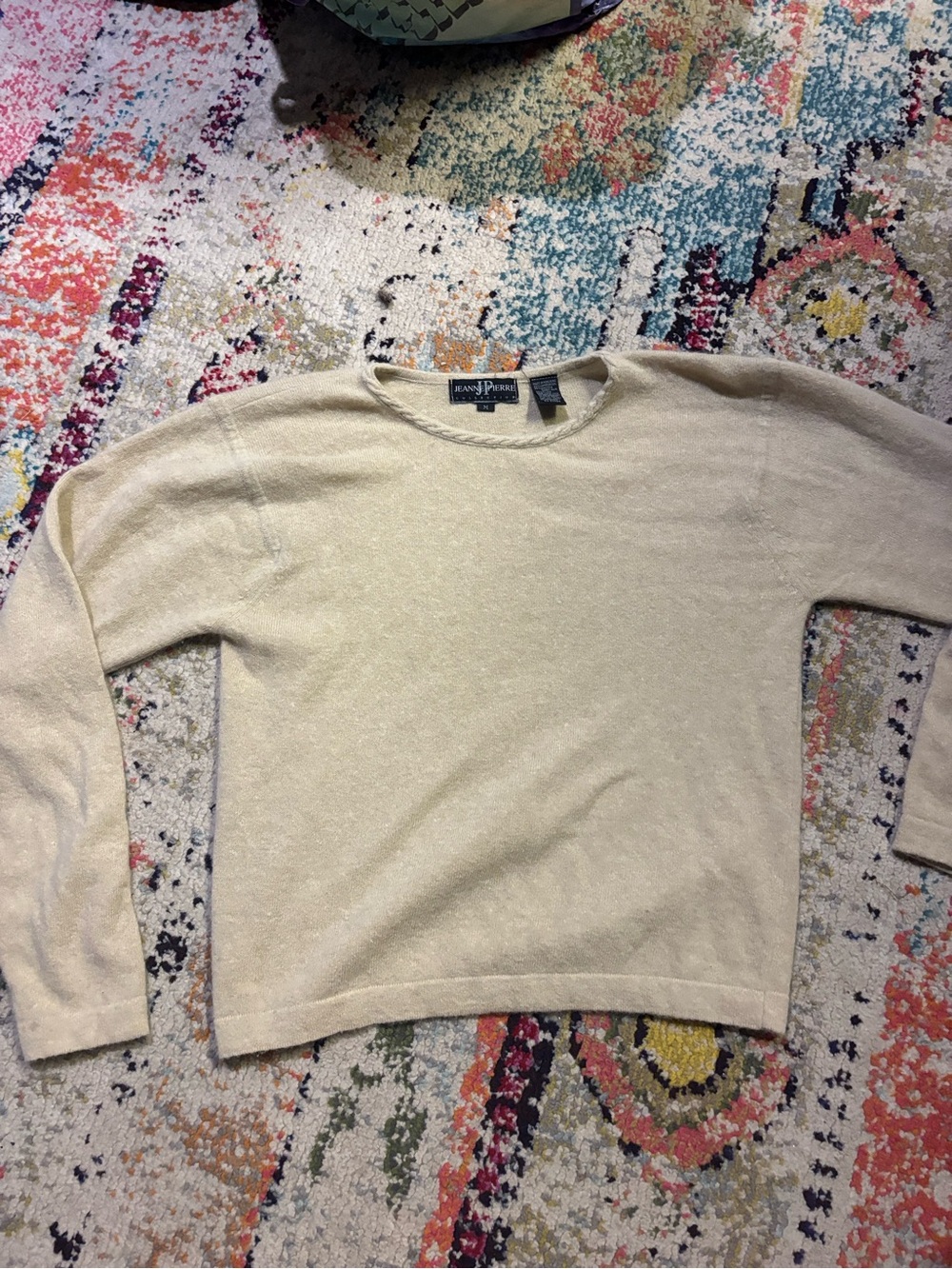 JEANNE PIERRE Cream Wool Crewneck Sweater